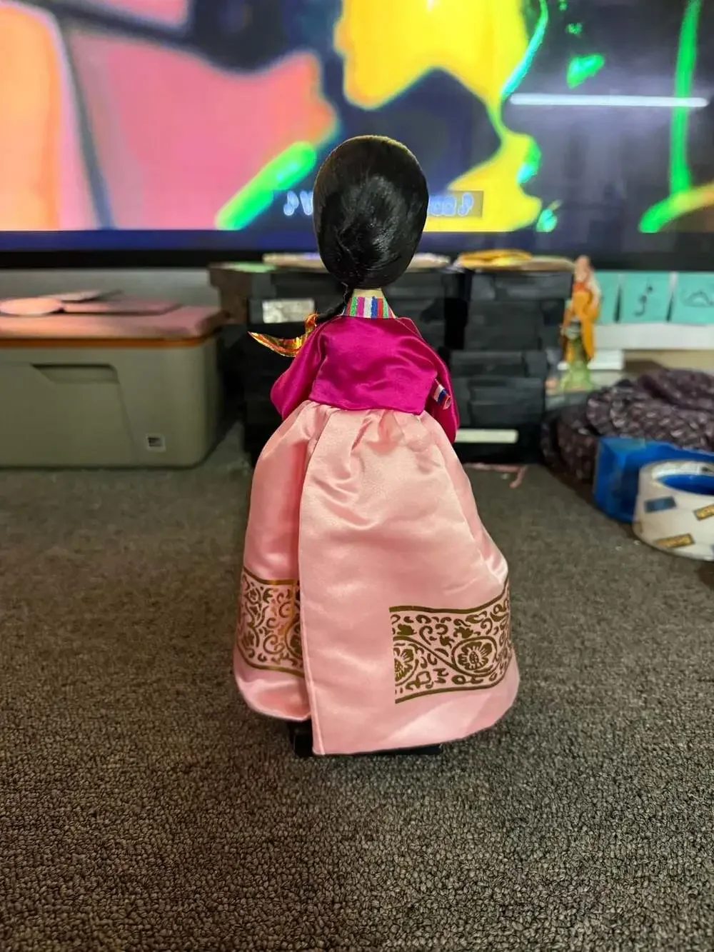 Vintage Traditional Korean Hanbok Doll with Big Eyes on Display Base